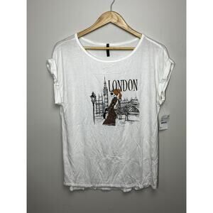 Edista London City Landscape Graphic Tee Womens L Ivory Modal Stretch T Shirt